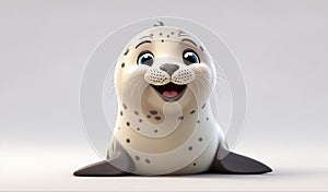 A charming 3D render of a baby seal on white background in the form of an cute adorable and lovable cartoon character