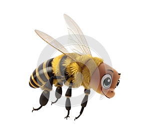 A charming 3D render of a flying bee on white background in the form of an cute adorable and lovable cartoon character