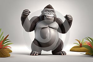 A charming 3D render of a happy smiling gorilla in the form of an cute adorable and lovable cartoon character