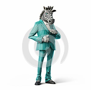 Charming 3d Zebra In Satirical Suit: A Corporate Punk Illustration