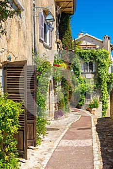 Charming alley in Saint-Paul-de-Vence town in Provence, cote d`azur, France