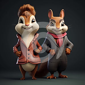 Charming Animated Chipmunks In Stylish Costumes - A Hyperrealistic 3d Film