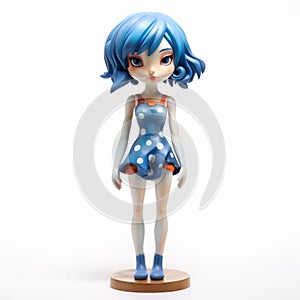 Charming Anime Girl Figurine With Blue Hair And Red Dress