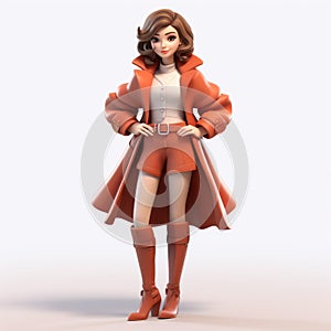 Charming Anime-inspired 3d Character In Orange Coat And Boots