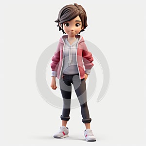 Charming Anime-inspired 3d Woman Character With Jacket And Jeans