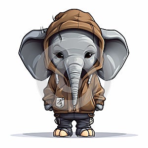 Charming Anime Style Cartoon Elephant In Hoodie - Unique And Eye-catching Design
