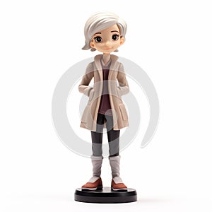 Charming Anime Style Cartoon Figurine Of Girl In Beige Coat