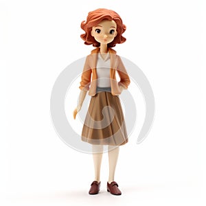 Charming Anime Style Figurine With Short Red Hair And Brown Skirt