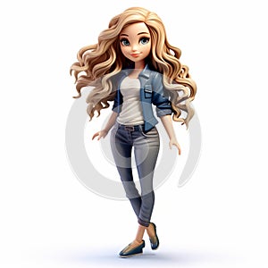 Charming Anime Style Girl Figurine With Jeans And Coat