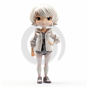 Charming Anime Style Lollipop Doll Figurine With Grey Jacket And Tight Pants