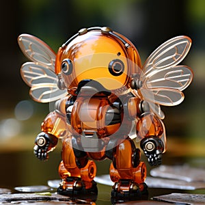 Charming Anime Style Orange Bee Robot With Wings - Liquid Metal Handheld Design