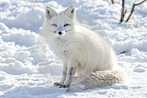 Charming arctic fox frolicking in the enchanting winter wonderland with snow all around