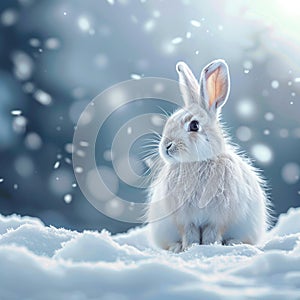 Charming arctic hare against snowy backdrop, perfect for text inclusion photo