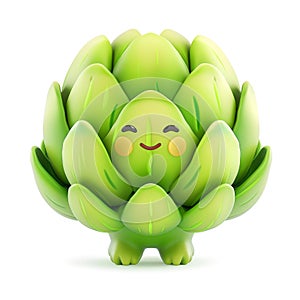 Charming artichoke character sitting with a shy smile
