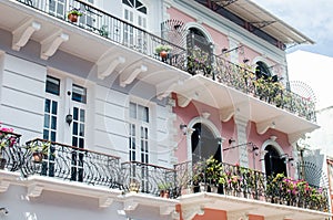 Perspective view of the charming balconies of Casco Antiguo in Panama City photo