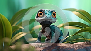 Charming Blue Dragon In Green Jungle - Cinema4d Rendered Character Study