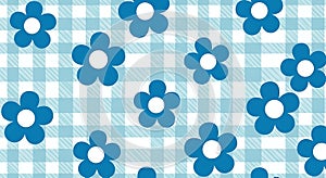 Charming blue flower pattern on a light blue gingham background
