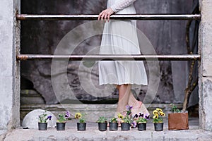 Charming bride woman walking down the street. Beauty, fashion.