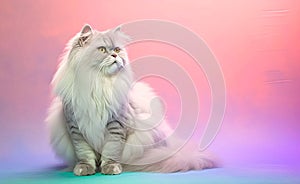 Charming British Longhair Cat against a bright pastel background. Generative AI.