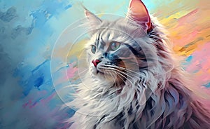 Charming British Longhair Cat against a bright pastel background. Generative AI.