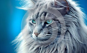 Charming British Longhair Cat against a bright pastel background. Generative AI.