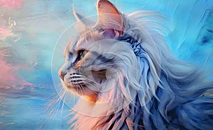 Charming British Longhair Cat against a bright pastel background. Generative AI.
