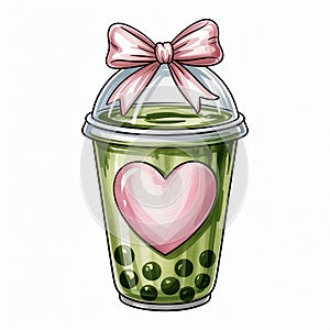 A charming bubble tea cup with a pink heart on it