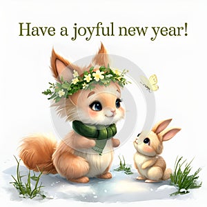 Charming Bunny Duo - New Year Greeting Card with Joyful Nature Vibes photo