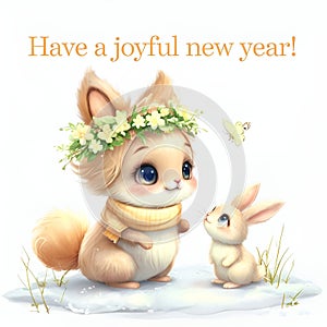Charming Bunny Duo - New Year Greeting Card with Joyful Nature Vibes photo