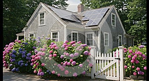 Charming Cape Cod Home with Hydrangeas and Solar Panels