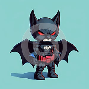 Charming Cartoon Batman In Red: Dark Cyan 8-bit Pixel Art photo