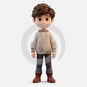 Charming Cartoon Boy 3d Model In Brown Uhd Crosshatched Shading