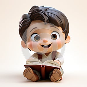 Charming Cartoon Boy Holding Book - Hyper-realistic Sculpted Cinquecento Style photo