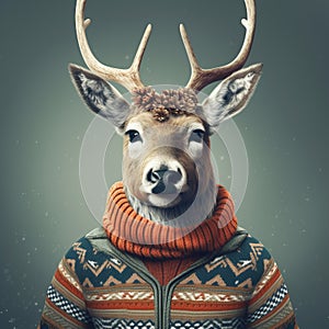 Charming Cartoon Deer Wearing Sweaters - Uhd Image photo