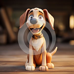 Charming Cartoon Dog Sculpture: A Joyful And Optimistic Wooden Creation
