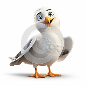 Charming Cartoon Gull With Short Nails - Pixar-style 3d Render