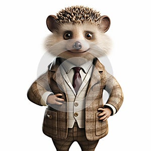 Charming Cartoon Hedgehog In A Stylish Suit