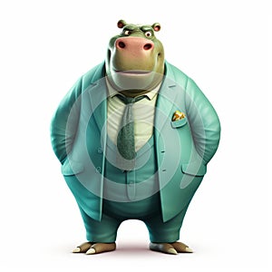 Charming Cartoon Hippopotamus In A Stylish Suit