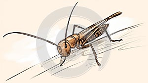Charming Cartoon Sketch Of An Outdoor Grasshopper In Staining Style