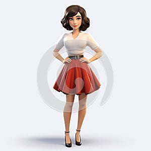 Charming Cartoonish 3d Model Of Olivia In Red Skirt - Uhd Image