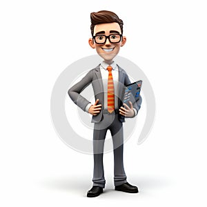 Charming Cartoonlike Businessman Holding Tablet - Daz3d Style photo