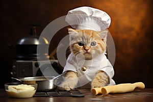 Charming cat chef passionately preparing delectable and nutritious meals for animals in the kitchen