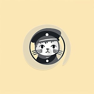 Charming Cat Logo In Utilitarian Hat - Retro Inspired Design