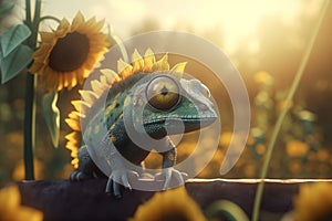 Charming Chameleon in a Field of Sunflowers: When Camo Goes Wrong