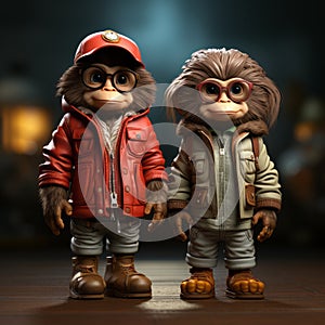 Charming Character Illustrations: Monkey And Susan As Minimalist 3d Figurines