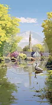 The Charming Church On The Lake: A Digital Painting Inspired By Alan Parry