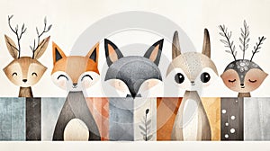 A charming collection of cute animal illustrations featuring a deer, fox, rabbit, and more in a playful and vibrant design photo