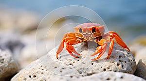 Charming comical crab at the seashore, embodying the essence of summer travel adventures