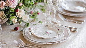 Charming countryside tablescapes adorned with fresh orchard fruits, fine china, and florals, arranged for al fresco photo
