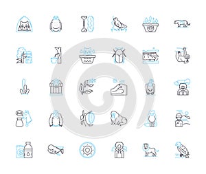 Charming critters linear icons set. Cutesy, Charming, Endearing, Cheeky, Quirky, Lively, Playful line vector and concept photo